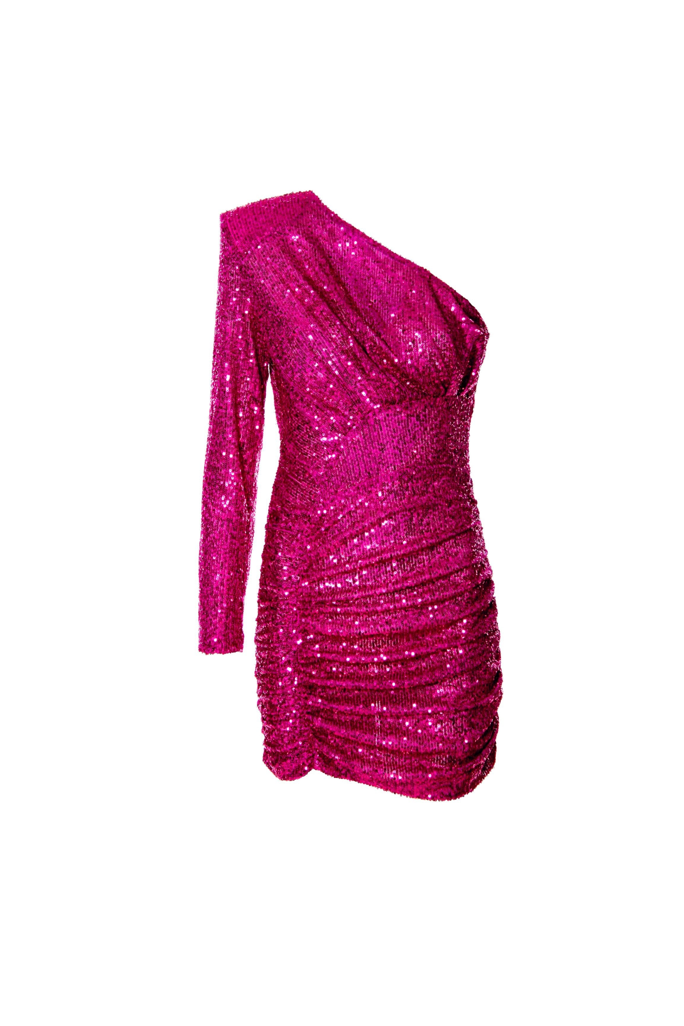 Josefine Evening Fuchsia Mini Sequin Dress  Lone Design Club