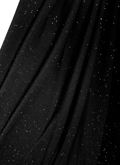 Clara - Black Glittery Plunge Front Knot Floor-Length Dress