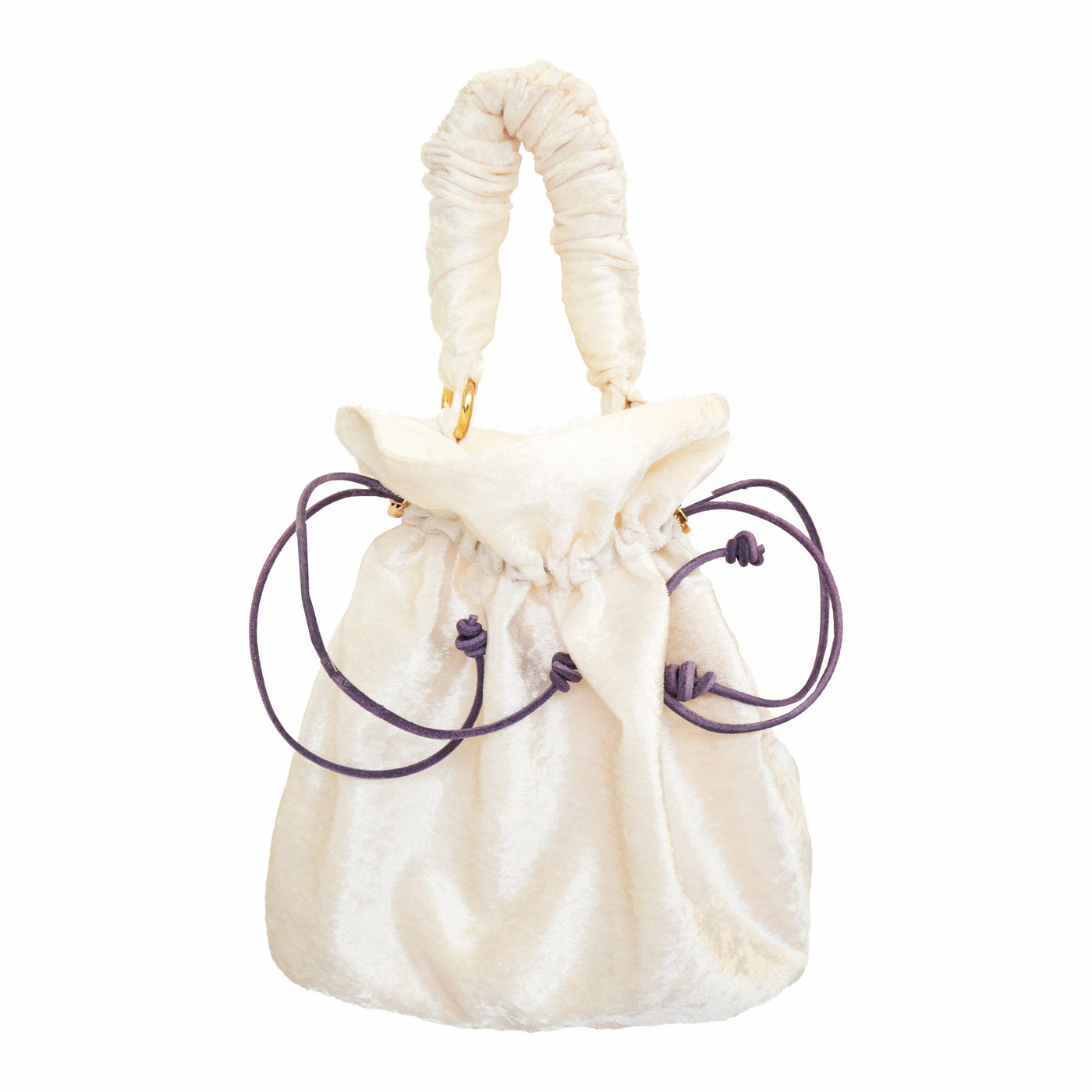 White Velvet Draw string handbag