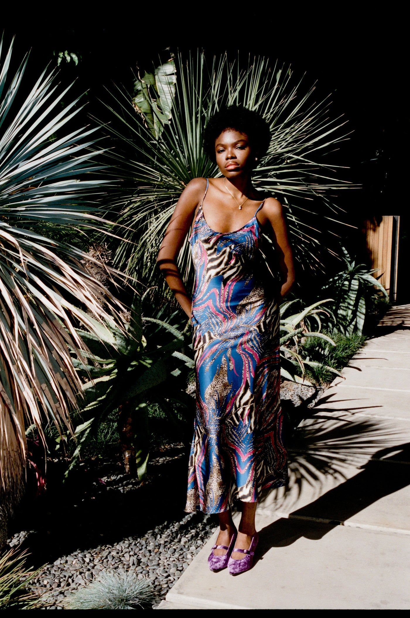 Camille Animal Print Slip Dress - Cobalt Blue