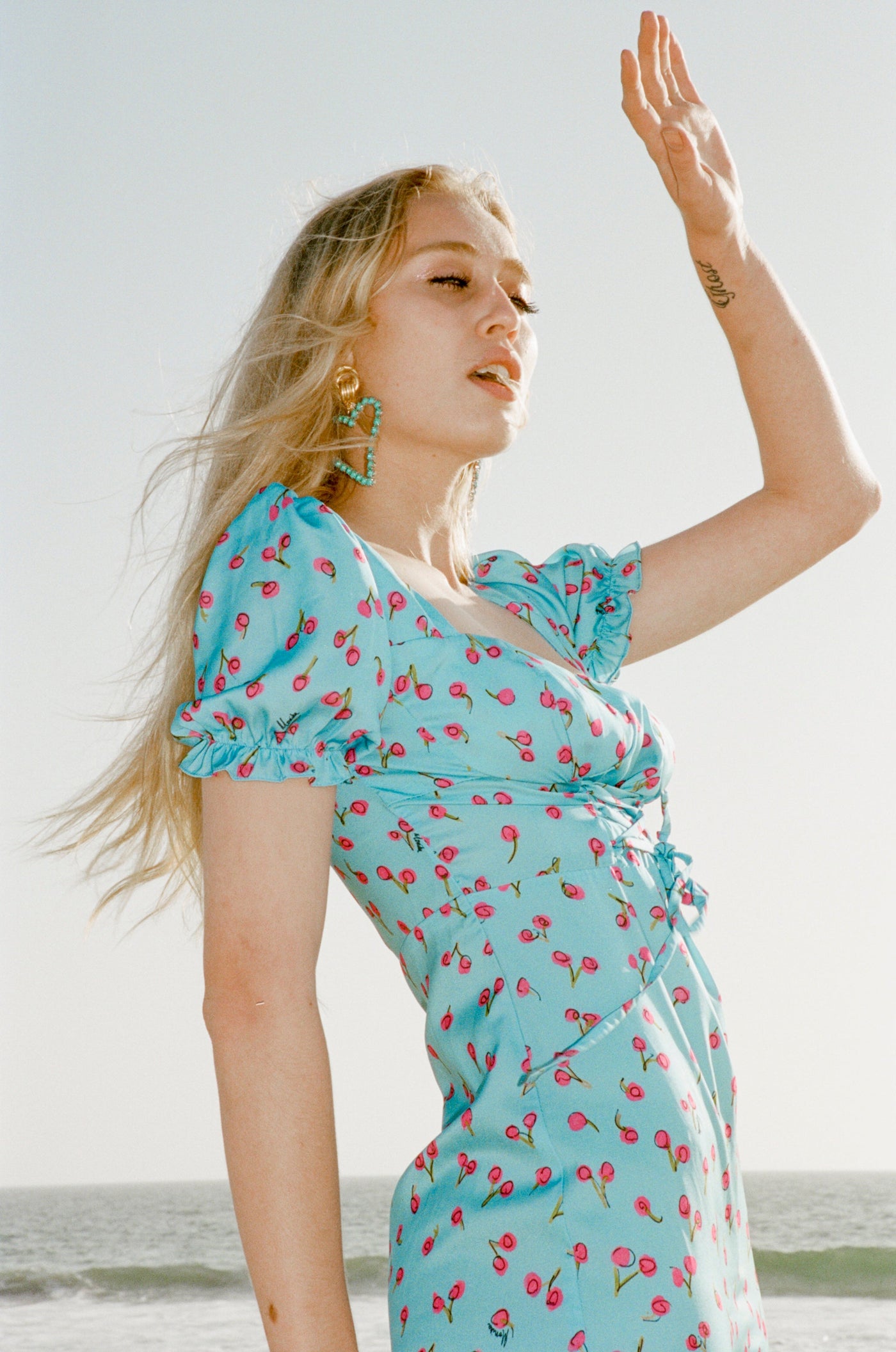 Flo Milkmaid Midi Dress - Blue Cherry