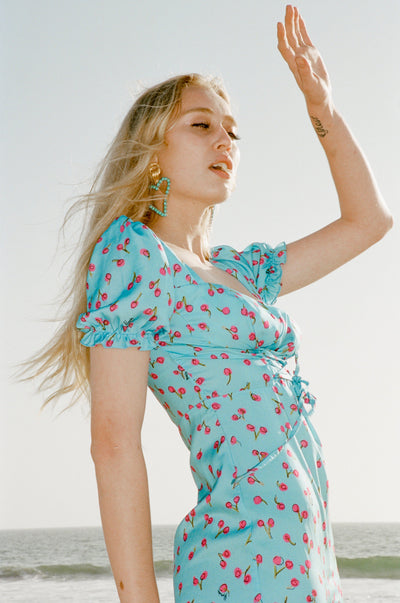 Flo Milkmaid Midi Dress - Blue Cherry