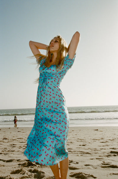 Flo Milkmaid Midi Dress - Blue Cherry