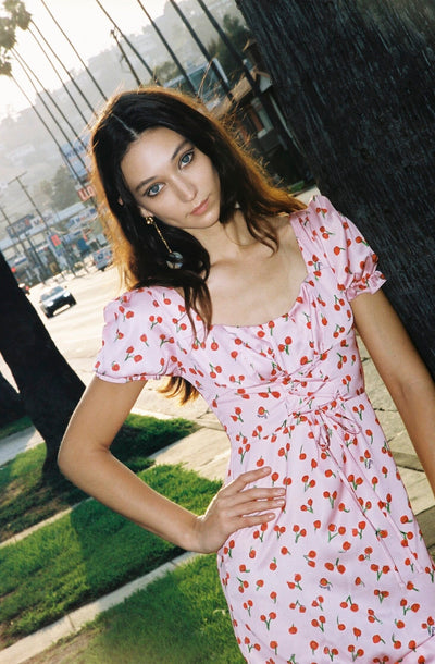 Flo Milkmaid Midi Dress - Pink Cherry