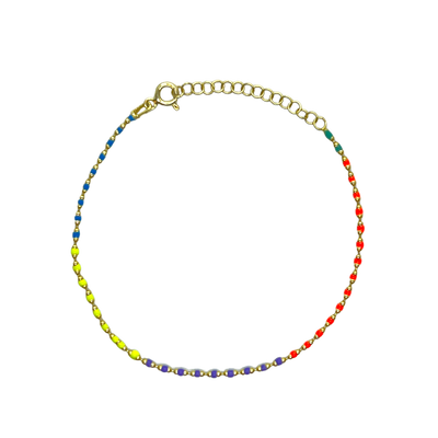 Sterling Silver Enamel Mine Beaded Colourful Rainbow Bracelet - Spero London