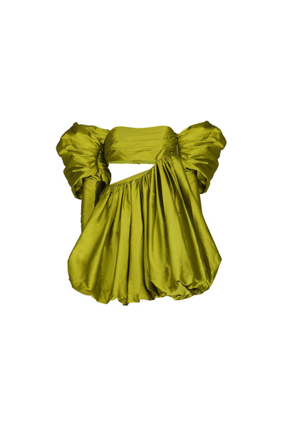 Green Taffeta Puff Sleeve Dress