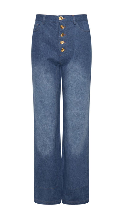 Faded Denim Button Jeans