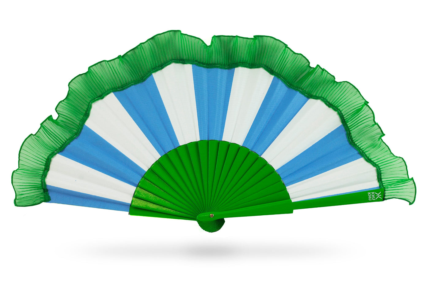 Khu Khu Amalfi Blue Hand-fan, from the Il Parasole Hand-fan Collection - Simply frilling hand-fans to celebrate La Dolce Vita