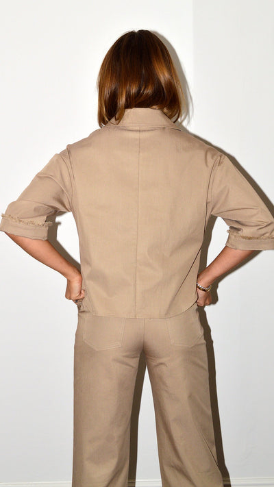 Sand Utility Gold Zipper Shirt