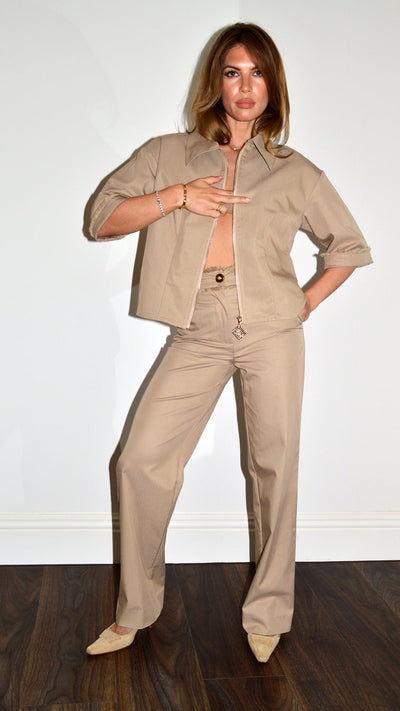 Sand Straight Leg Donut Button Pant