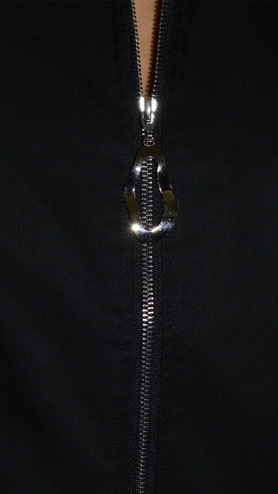 Black Utility Silver Zipper Shirt