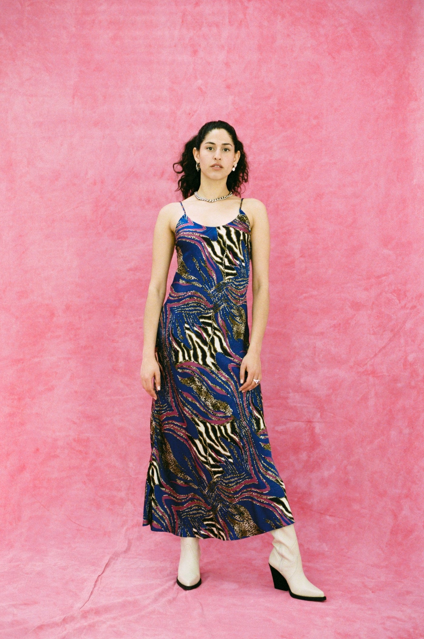 Camille Animal Print Slip Dress - Cobalt Blue
