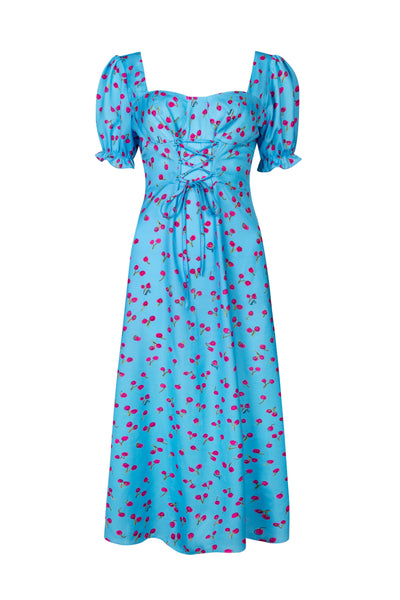 Flo Milkmaid Midi Dress - Blue Cherry
