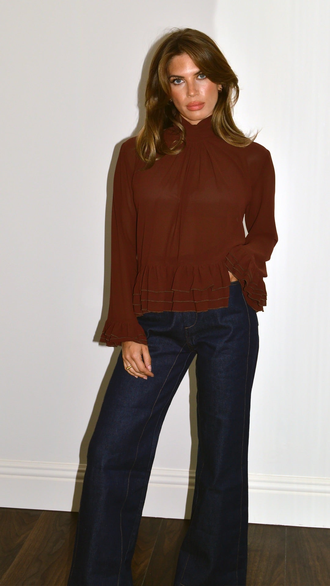 Burnt Rosewood Ruffle Blouse