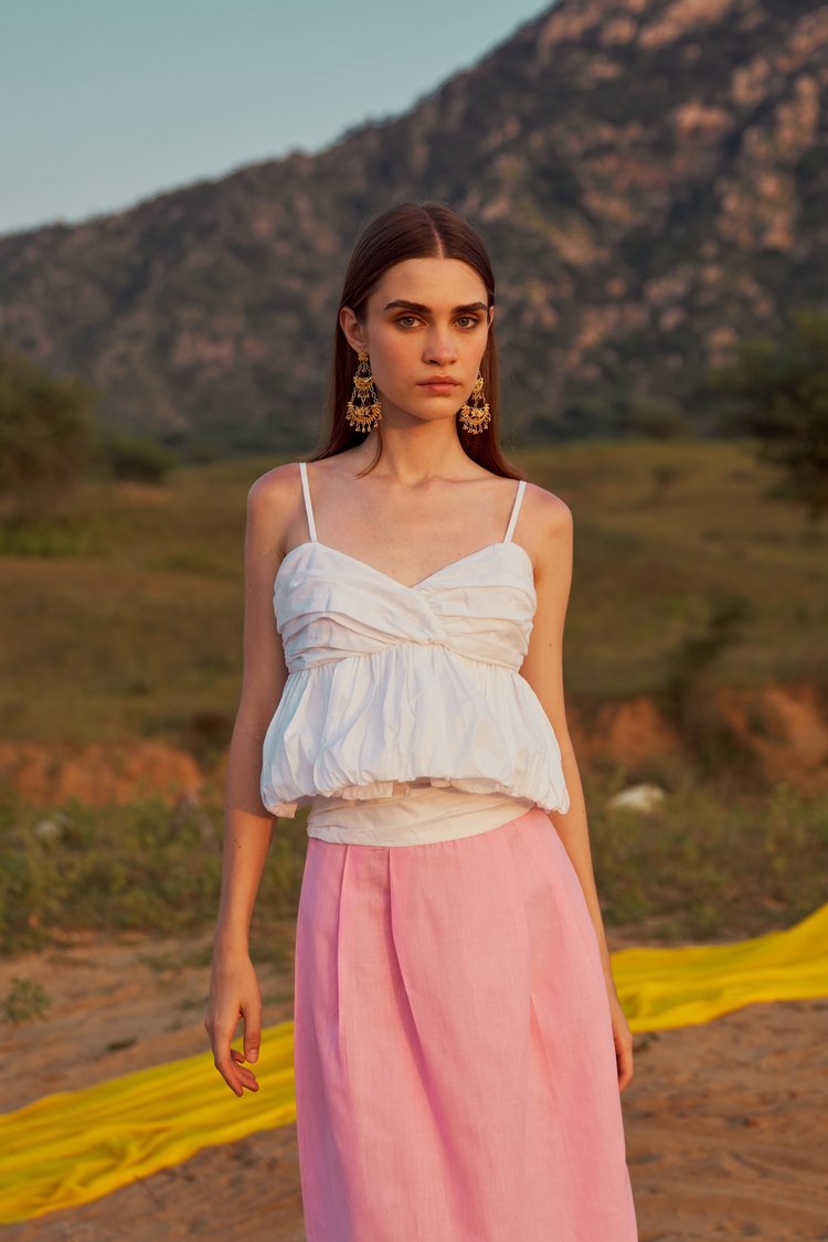 White Balloon Hem Top