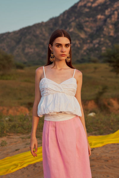 White Balloon Hem Top