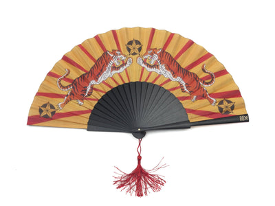 Khu Khu Tiger Tiger Hand-fan, from the Cool Cats Hand-fan Collection - Rich and vibrant, vintage Indian-feel hand-fans