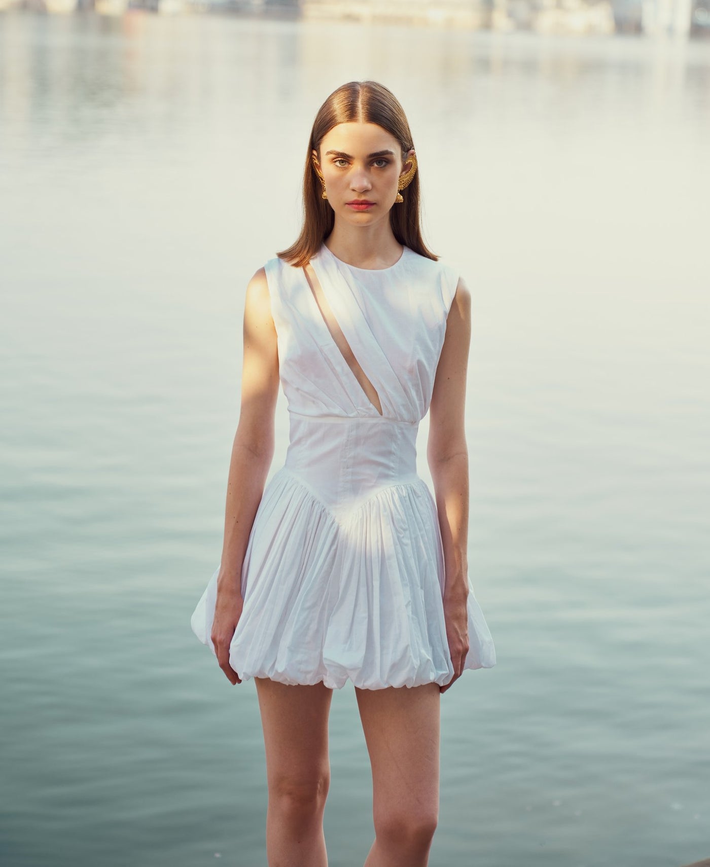 White Balloon Hem Dress