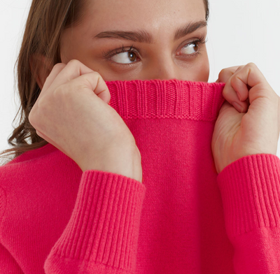 Coral Wool-Cashmere Cropped Sweater