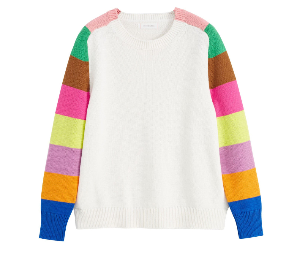 White Cotton Rainbow Sleeve Sweater