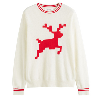Cream Wool-Cashmere Reindeer Sweater