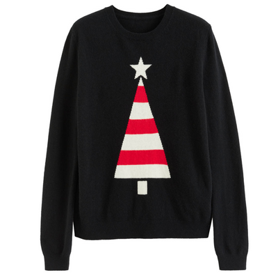 Black Wool-Cashmere Christmas Tree Sweater