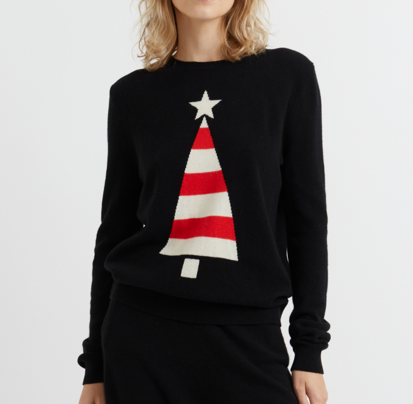 Black Wool-Cashmere Christmas Tree Sweater