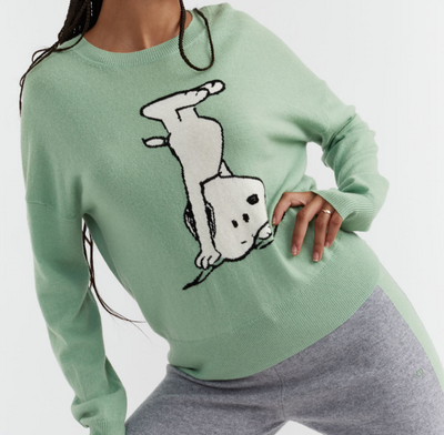 Pistachio Wool-Cashmere Dancing Snoopy Sweater
