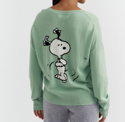 Pistachio Wool-Cashmere Dancing Snoopy Sweater