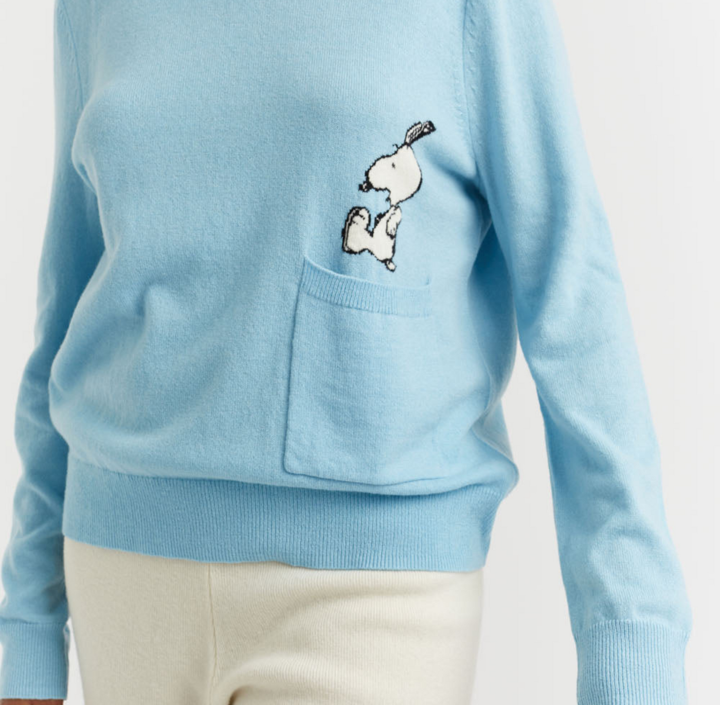 Blue Wool-Cashmere Snoopy Pocket Sweater