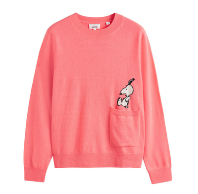 Coral Wool-Cashmere Snoopy Pocket Sweater