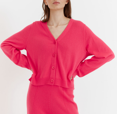 Coral Wool Cashmere Cropped Cardigan