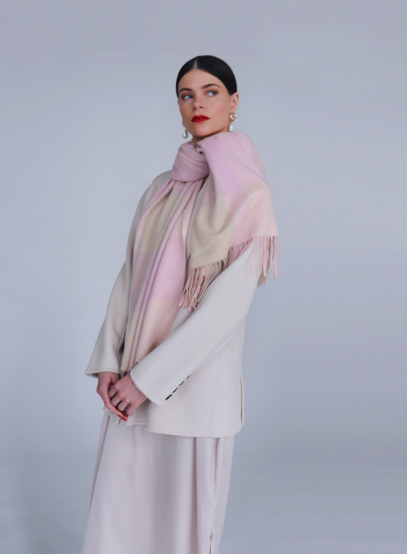 Beyza Cashmere Wool Blend Shawl - Rose