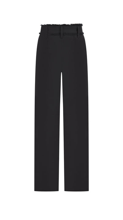 Black Straight Leg Curl Button Pant