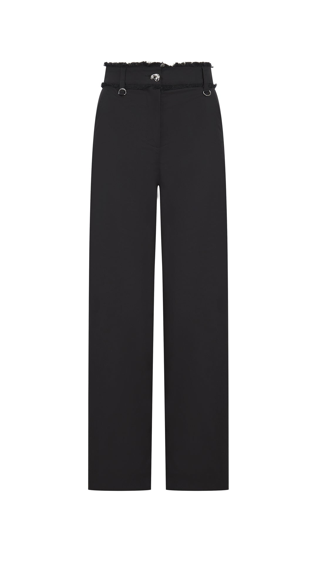 Black Straight Leg Curl Button Pant