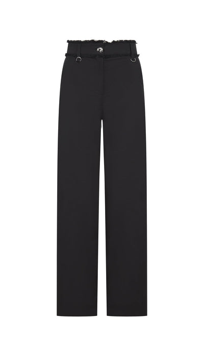 Black Straight Leg Curl Button Pant