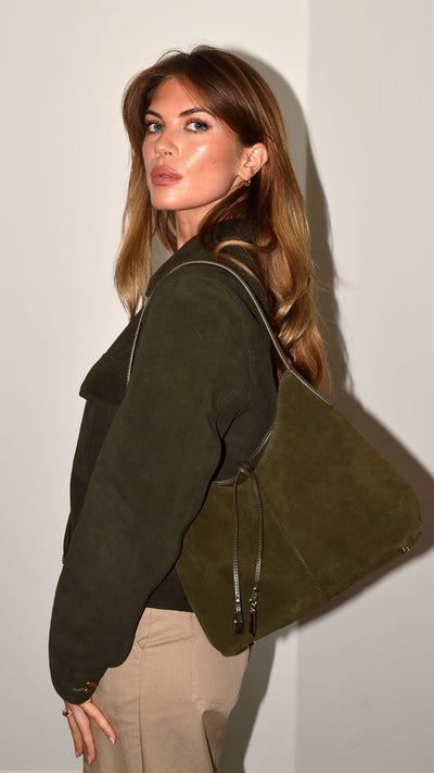 Khaki Suede Heart Button Jacket