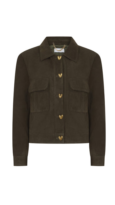 Khaki Suede Heart Button Jacket