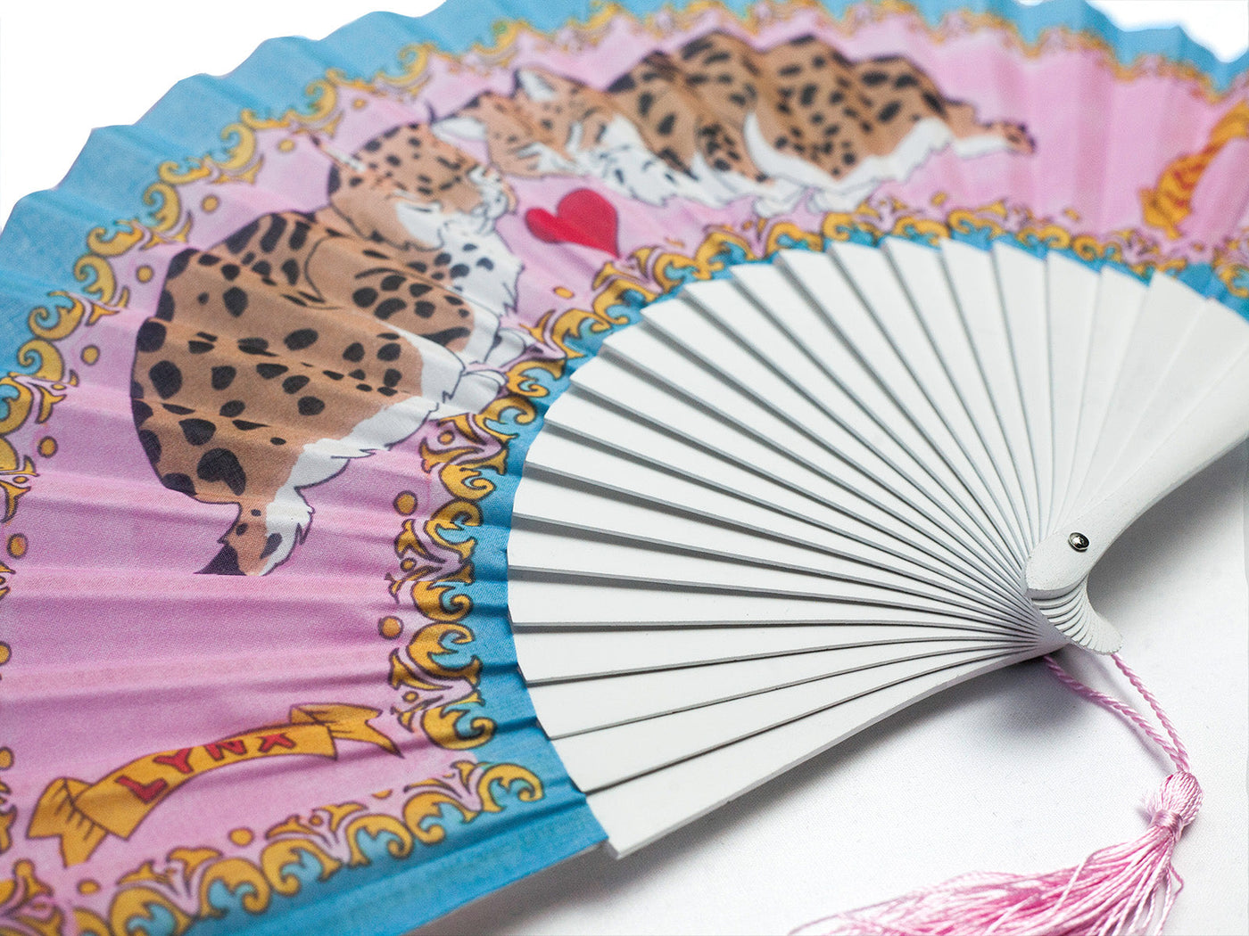 Khu Khu Love Lynxes Hand-fan, from the Cool Cats Hand-fan Collection - Rich and vibrant, vintage Indian-feel hand-fans