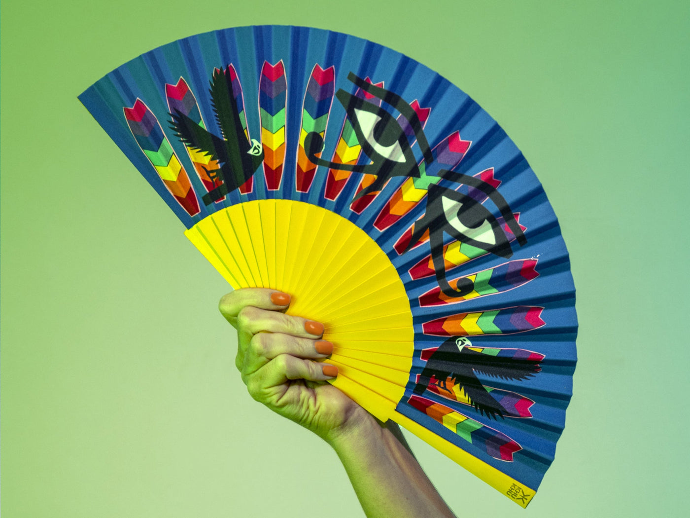 Khu Khu Rainbow Ra Hand-fan, from the Breath of Life Hand-fan Collection - Magical, ancient-Egyptian inspired hand-fans