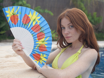 Khu Khu Strawberry Splash Hand-fan, from the Fruit Wave Hand-fan Collection - Bold, vibrant and juicy hand-fans