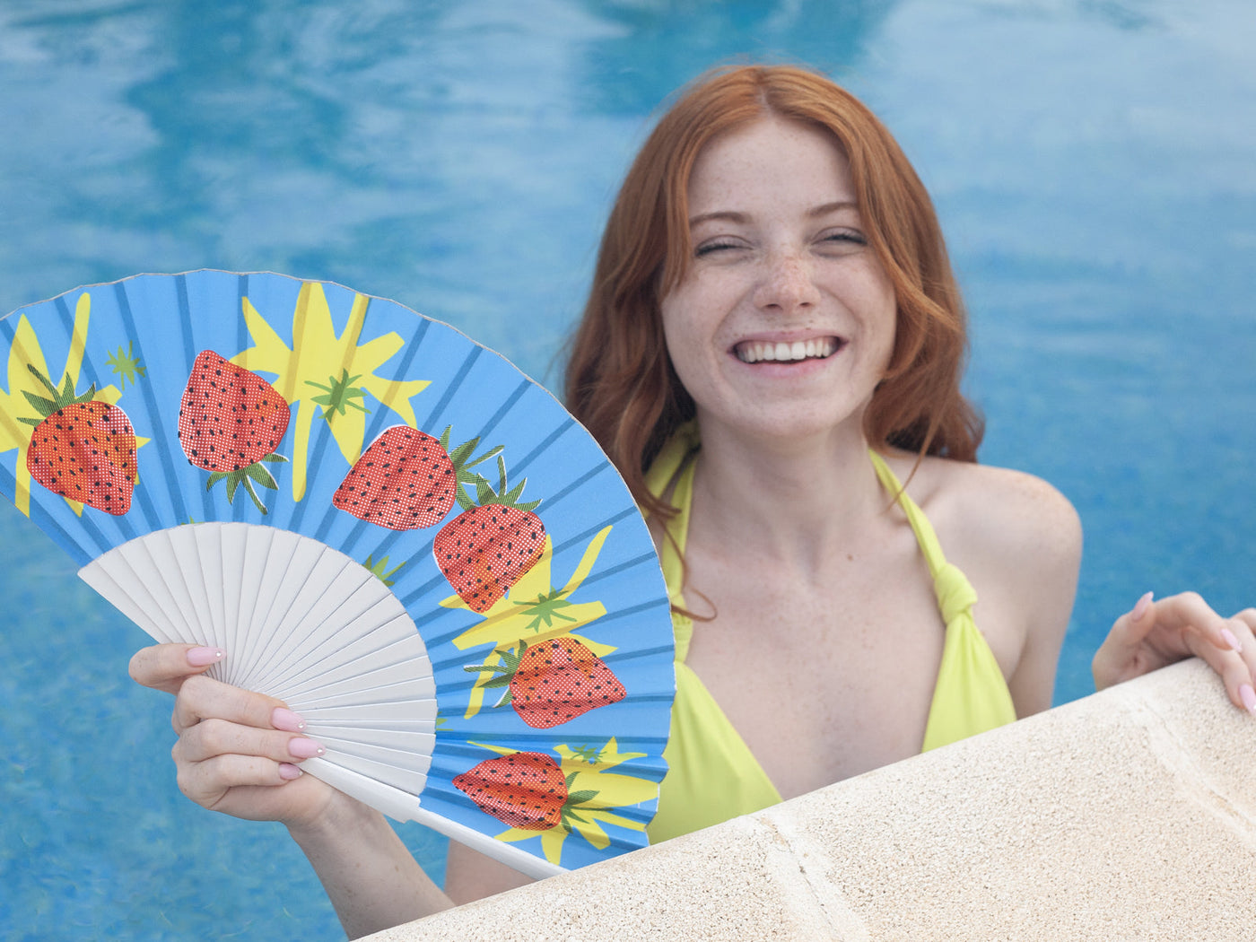 Khu Khu Strawberry Splash Hand-fan, from the Fruit Wave Hand-fan Collection - Bold, vibrant and juicy hand-fans