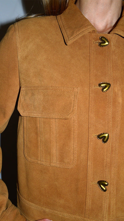 Tan Suede Heart Button Jacket