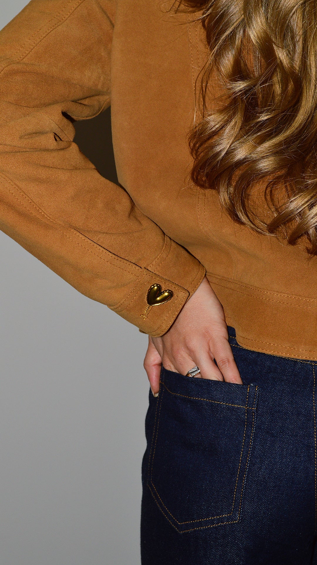 Tan Suede Heart Button Jacket