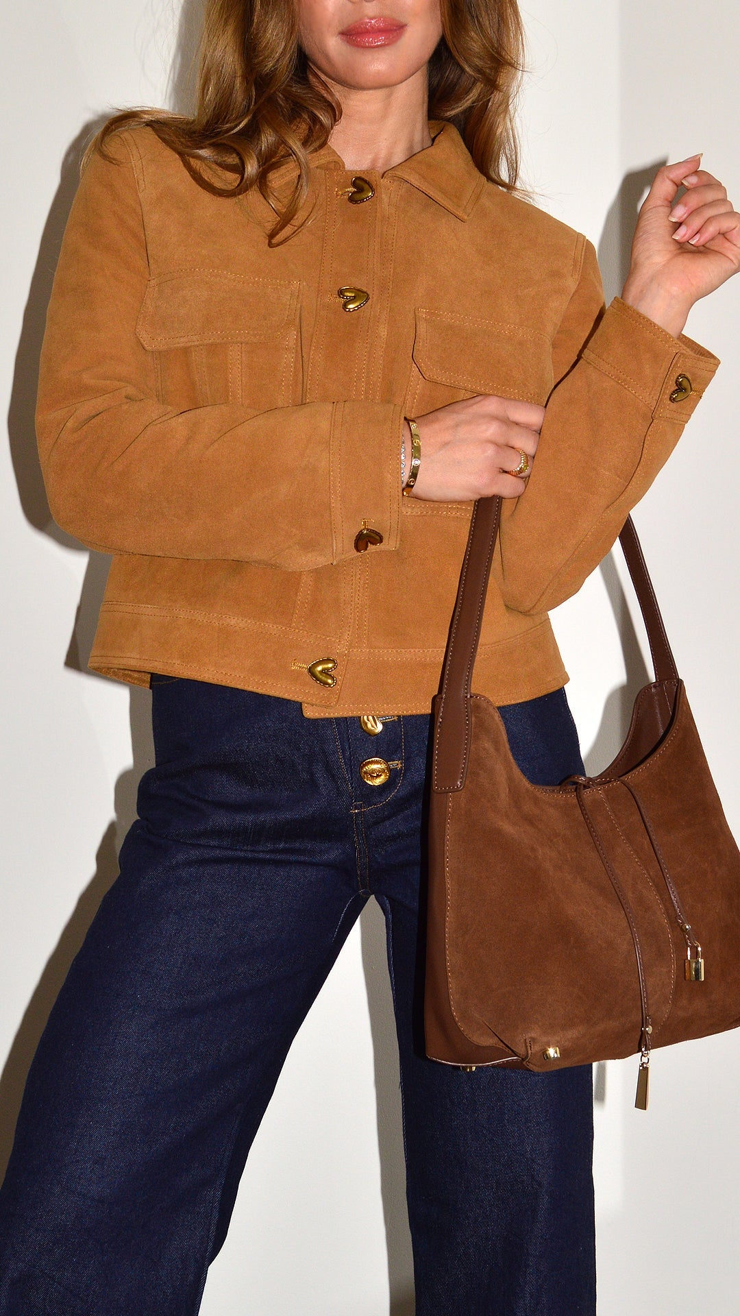 Tan Suede Heart Button Jacket