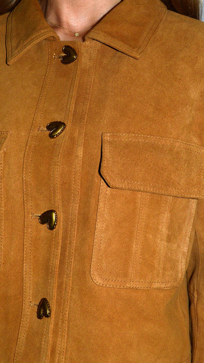 Tan Suede Heart Button Jacket