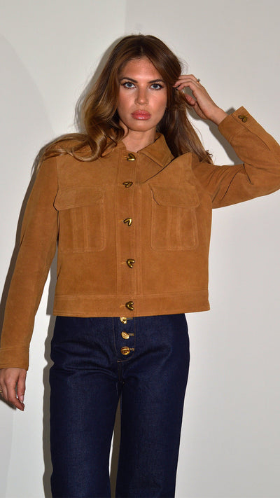 Tan Suede Heart Button Jacket