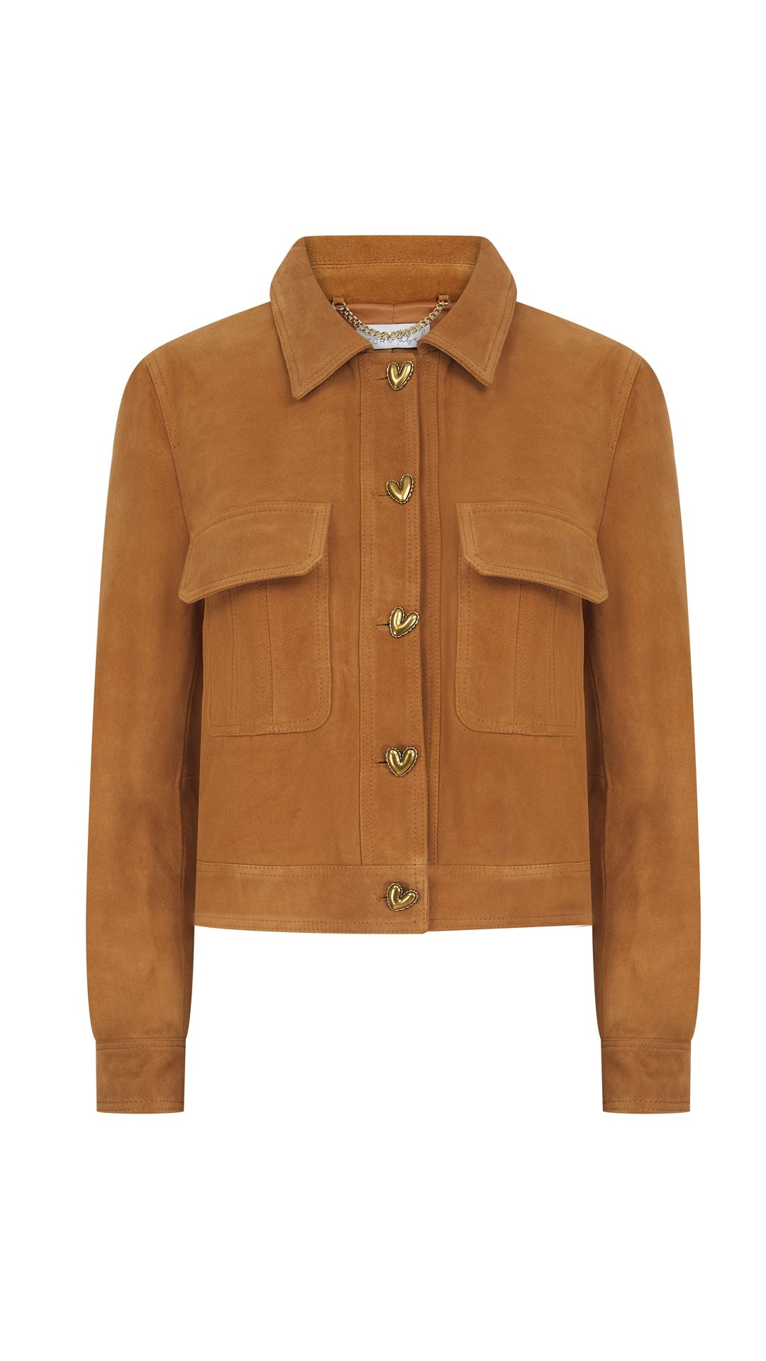 Tan Suede Heart Button Jacket