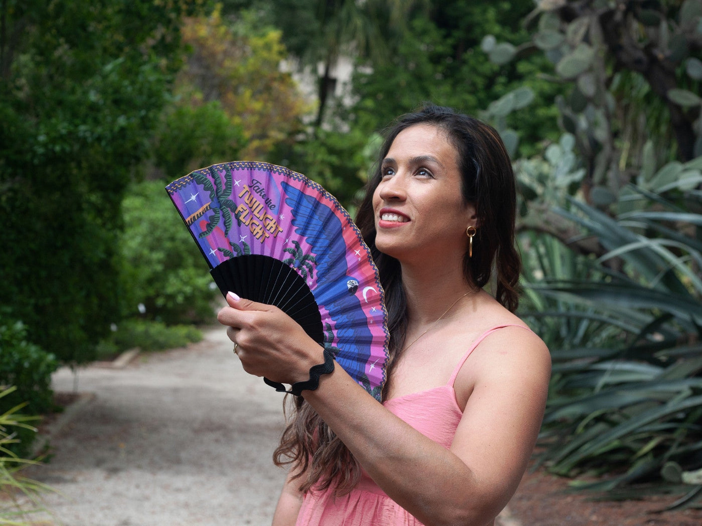 Khu Khu Midnight Macaw Hand-fan, from the Love Birds Hand-fan Collection - Brazilian-inspired hand-fans influenced by vintage postcards and stamps