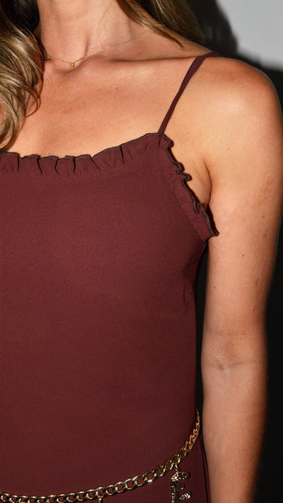 Burnt Rosewood Ruffle Slip Dress